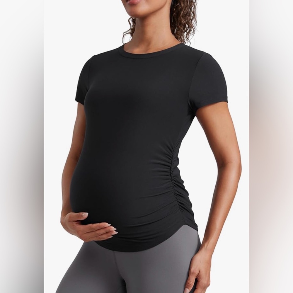 CRZ YOGA Cloudweight Maternity Side Ruched T-Shirt, Black, sz S